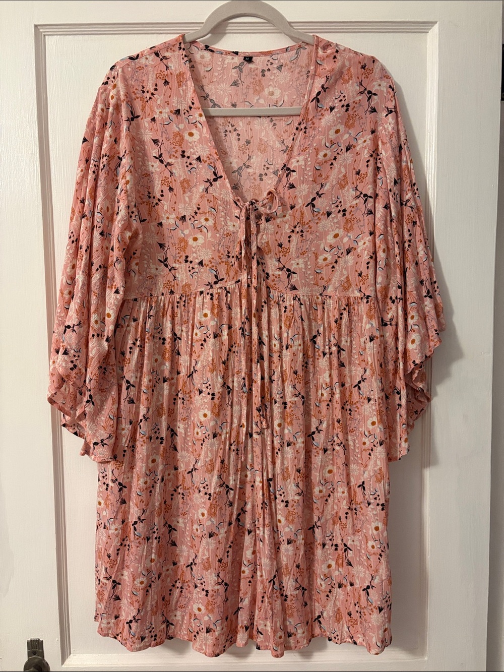 Pink Floral Tie-Front Babydoll Dress
